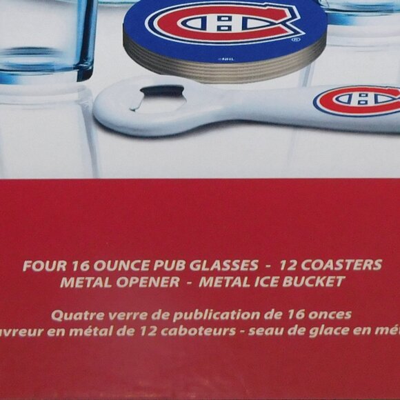 NHL Montreal Canadiens Hockey Ice Bucket 4 Glasses Bottle Opener coaster Set NEW - Picture 8 of 8